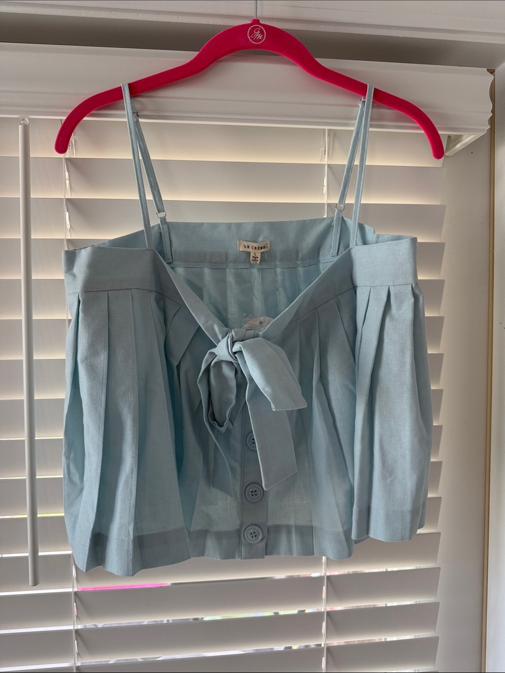 En Creme Light Blue Pleated Tie-Front Camisole $48